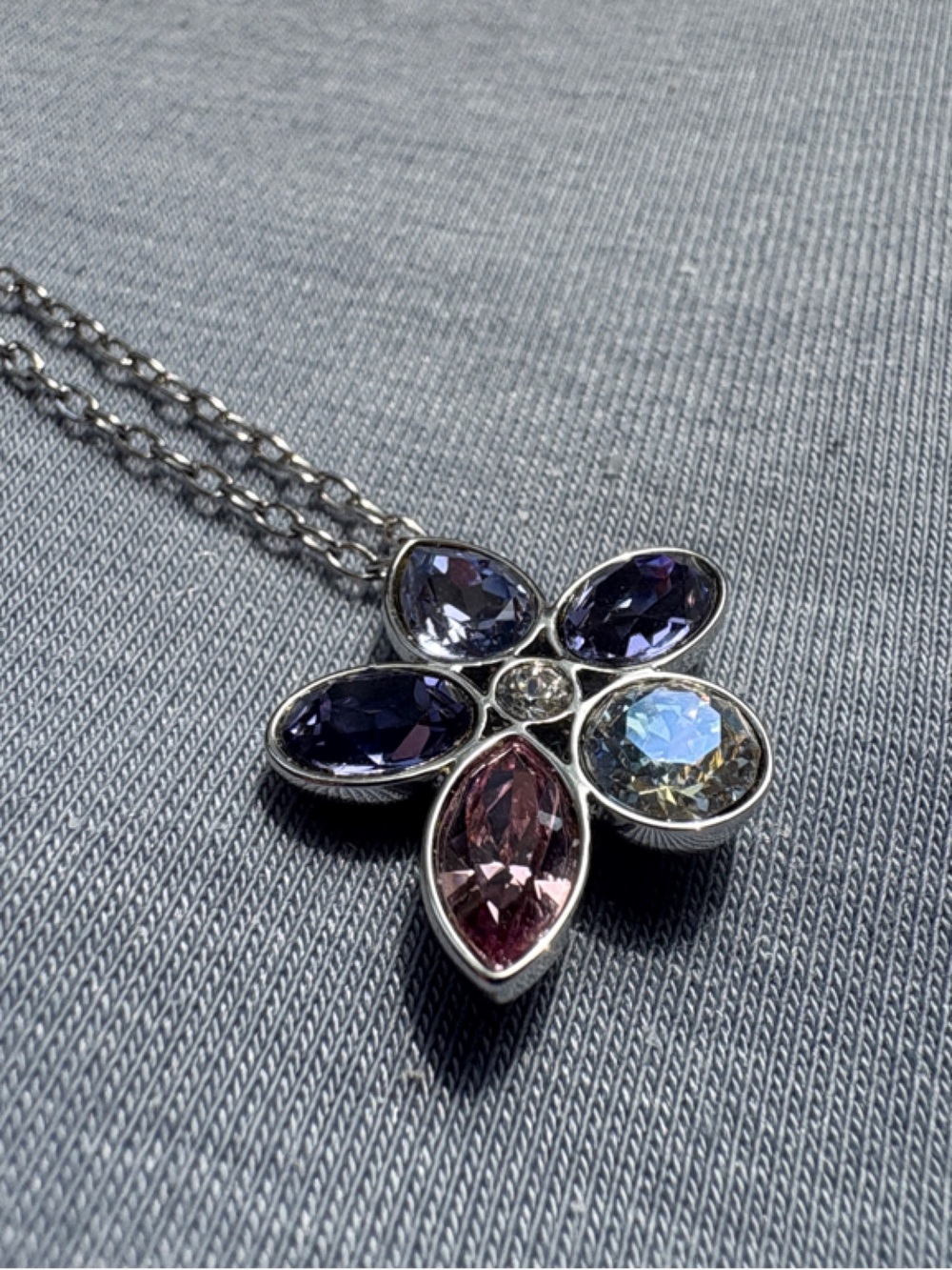Multi-Gem Flower Pendant Necklace in Purple, Blue & Pink